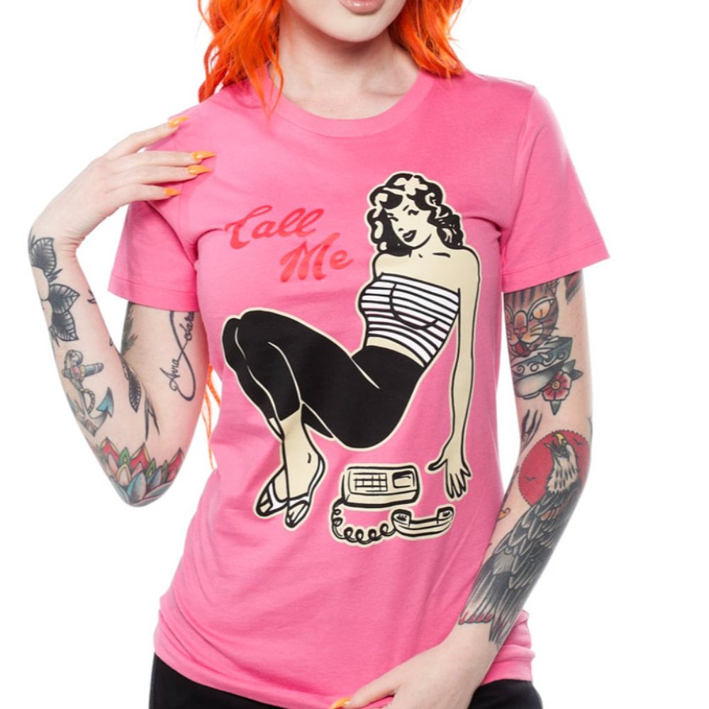 Pink Call Me Pinup Retro Graphic Tee